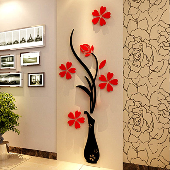 New Vase 3D acrylic crystal three-dimensional wall stickers