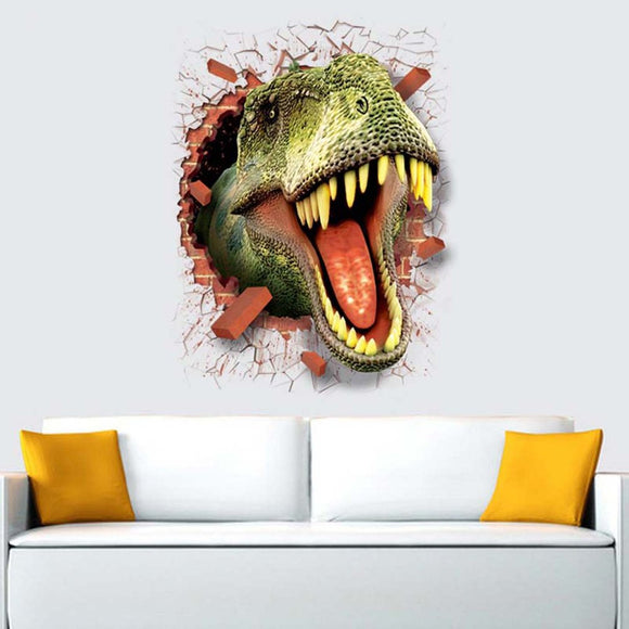 3D Dinosaur Wall Paper Sticker Through-wall Poster
